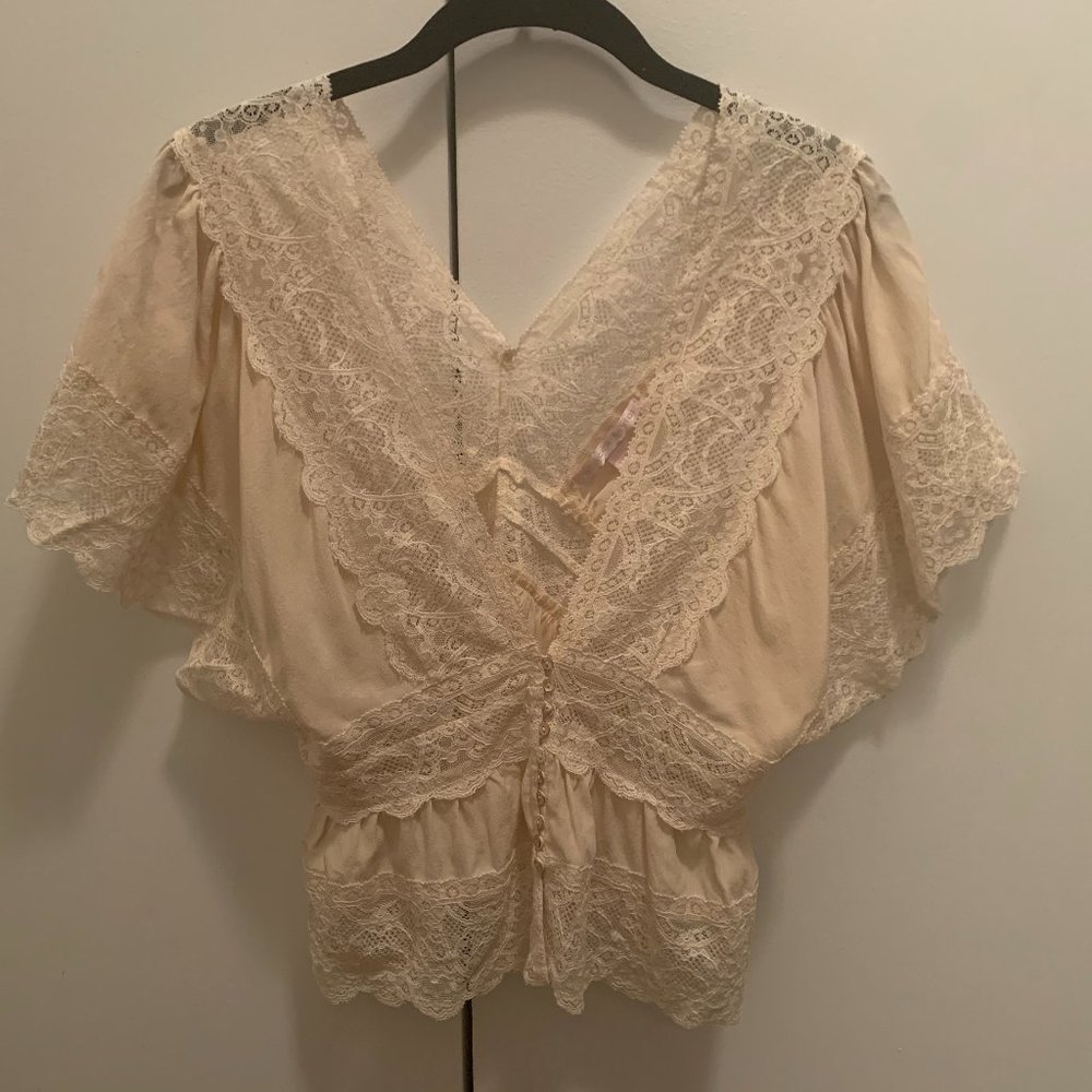 Rebecca Taylor 100% Silk and Lace Top Size 4